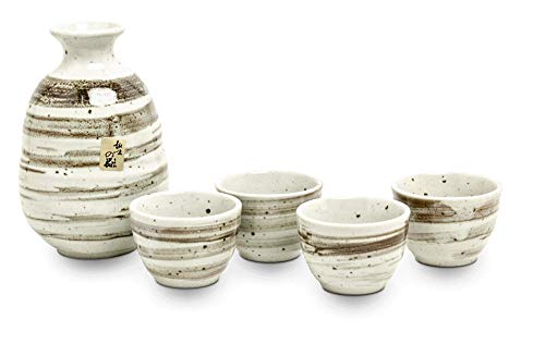 yoaxia ® Marke - japanisches 5-teiliges Sake - Set aus Keramik [ Pearl Cream ] dekorativ verpackt von yoaxia Marke