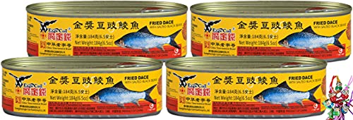 yoaxia ® - 4er Pack - [ 4x 184g ] Gebackene Hasel mit gesalzenen schwarzen Bohnen / Fried Dace with Salted Black Beans + ein kleiner Glücksanhänger gratis von Yoaxia