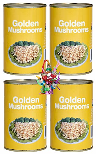 yoaxia ® - 4er Pack - [ 4x 425g / 200g ATG ] Golden Mushrooms / Enoki / Enoidake / goldener Nadelpilz + ein kleiner Glücksanhänger gratis von yoaxia
