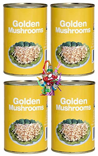 yoaxia ® - 4er Pack - [ 4x 425g / 200g ATG ] Golden Mushrooms / Enoki / Enoidake / goldener Nadelpilz + ein kleiner Glücksanhänger gratis von Yoaxia