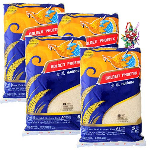 yoaxia ® - 4er Pack - [ 4x 5kg ] GOLDEN PHOENIX Thai Duftreis Bruch A1 EXTRA SUPER / Jasmine Broken Rice LARGE BROKEN + ein kleiner Glücksanhänger gratis von Yoaxia