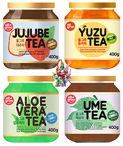 4er Set Allgroo Tea Selection mit 4 verschiedenen Sorten für Getränke und Tee + ein kleiner Glücksanhänger gratis von Yoaxia