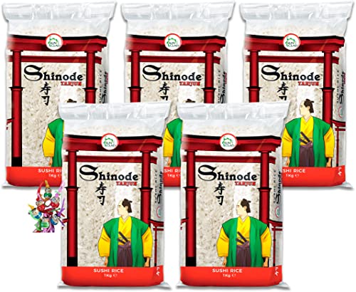 yoaxia ® - 5er Pack - [ 5x 1kg ] TANJUN SUN CLAD Shinode Sushi Reis/Sushireis/Sushi Rice + ein kleiner Glücksanhänger gratis von yoaxia