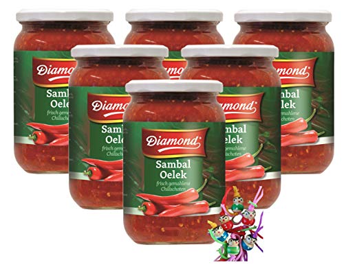 6er Pack - DIAMOND Sambal Oelek [ 6x 740g ] | frisch gemahlene Chilischoten + ein kleiner Glücksanhänger gratis von Yoaxia