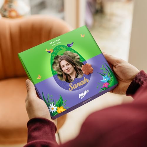 Milka Schokolade Personalisiert - Herzförmige Pralinen, Schokoladengeschenke mit Haselnuss-Nougat Cremefüllung mit Liebe gemacht von YourSurprise (110 Gramm - Milka Ostern) von your surprise