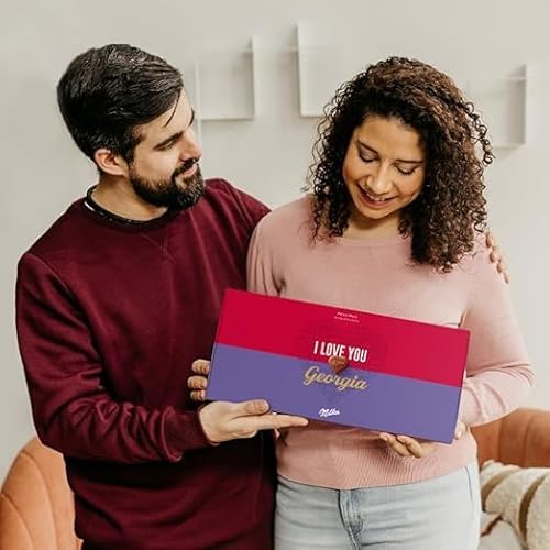 Milka Schokolade Personalisiert - Herzförmige Pralinen, Schokoladengeschenke mit Haselnuss-Nougat Cremefüllung (220 gramm, Milka) von your surprise