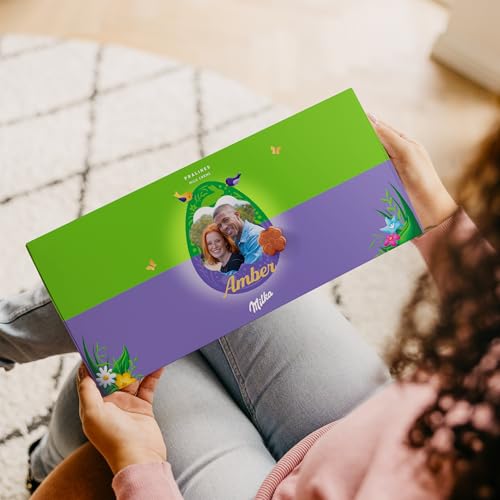 Milka Schokolade Personalisiert - Herzförmige Pralinen, Schokoladengeschenke mit Haselnuss-Nougat Cremefüllung mit Liebe gemacht von YourSurprise (220 Gramm - Milka Ostern) von your surprise