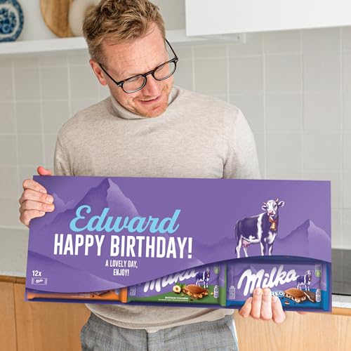 Riesen Milka Schokoladentafel personalisiert mit Namen & Botschaft - Geburtstagsgeschenk für Männer & Frauen mit Milka Schokoladentafeln (12 Tafeln) von your surprise
