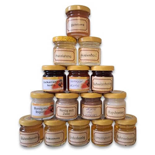 15x 50g Honig Probierset Geschenkset 100% naturbelassener Bienenhonig von Familien-Imkerei von zanasta