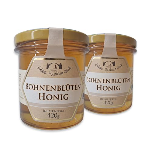 Bohnenblütenhonig 2x 420g Glas in Premium Qualität | 100% naturbelassener Bienenhonig von Familien-Imkerei mit 50-jähriger Tradition (840g) von zanasta