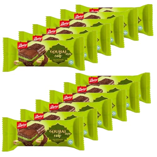 Dubai Style Cake Riegel 12x 60g, feiner Schokokuchen mit Pistaziencreme und Engelshaar/Kadayif, 100% Halal (12 x 60g Riegel) von zanasta