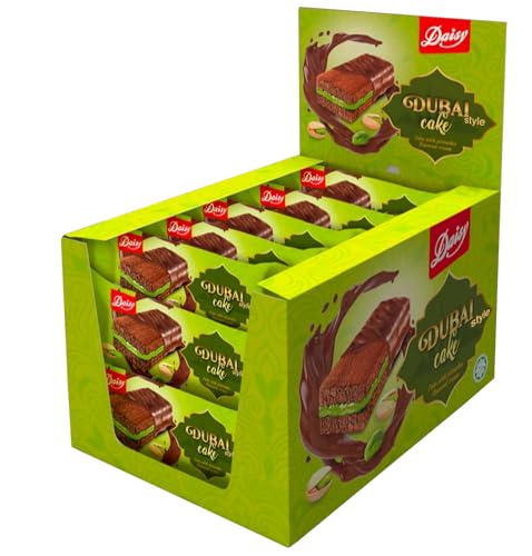 Dubai Style Cake Riegel 24x 60g, feiner Schokokuchen mit Pistaziencreme und Engelshaar/Kadayif, 100% Halal (24x 60g Riegel) von zanasta