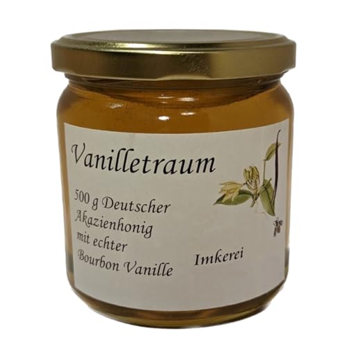 Echter Deutscher Akazienhonig mit Bourbon-Vanille 500g Glas Honig aus der Oberlausitz 100% natürlich und regionaler Bienenhonig (1 Glas mit 500g) von zanasta