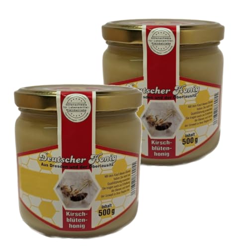 Echter Deutscher Kirschblütenhonig 2x 500g Glas Honig aus der Oberlausitz 100% natürlich und regionaler Bienenhonig von zanasta