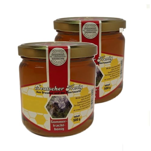 Echter Deutscher Sommertrachthonig 2x 500g Glas Honig aus der Oberlausitz 100% natürlich und regionaler Bienenhonig von zanasta