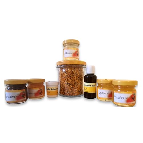 Geschenkset Honig + Propolis + Bienenpollen 8-teiliges Probierset 100% naturliche Produkte von Familien-Imkerei von zanasta