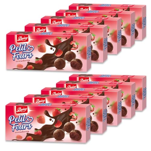 Petit Fours Erdbeer 10x 180g, feine Pralinen mit einer Erdbeernote, Füllung aus leichter und zarter Creme, umhüllt von feiner Schokolade (10 Packungen je 180g) von zanasta
