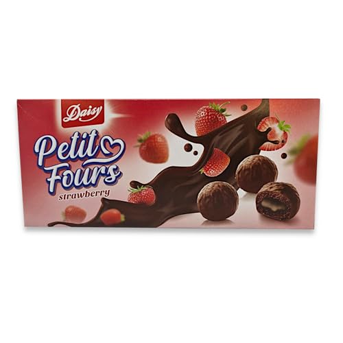 Petit Fours Erdbeer 180g, feine Pralinen mit einer Erdbeernote, Füllung aus leichter und zarter Creme, umhüllt von feiner Schokolade (1 Packung mit 180g) von zanasta