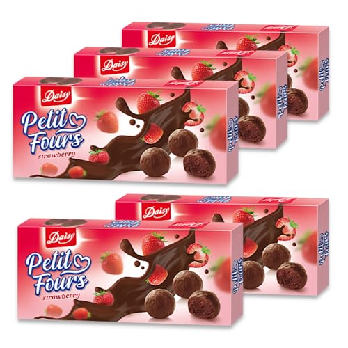 Petit Fours Erdbeer 5x 180g, feine Pralinen mit einer Erdbeernote, Füllung aus leichter und zarter Creme, umhüllt von feiner Schokolade (5 Packungen je 180g) von zanasta